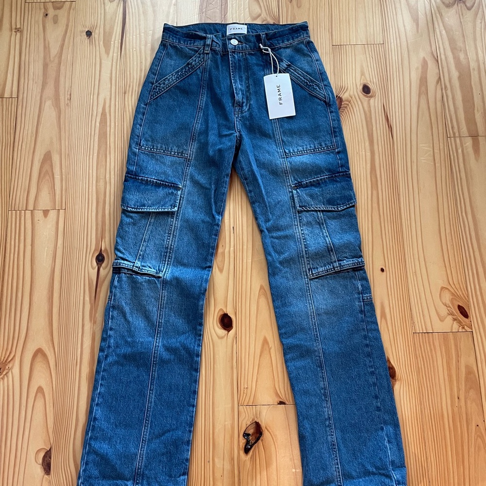 Frame Blue Denim Cargo Jeans